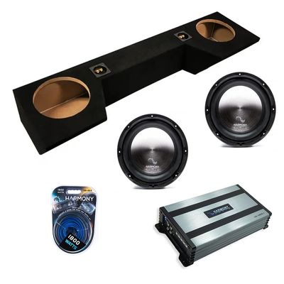 American Sound Connection Dual 10 inch Sub Box Compatible with Dodge Ram Quad Cab Truck 2019-2025 Bundle with HA-A102 Subwoofer, HA-A800.1 800W RMS Amp, and Install Kit