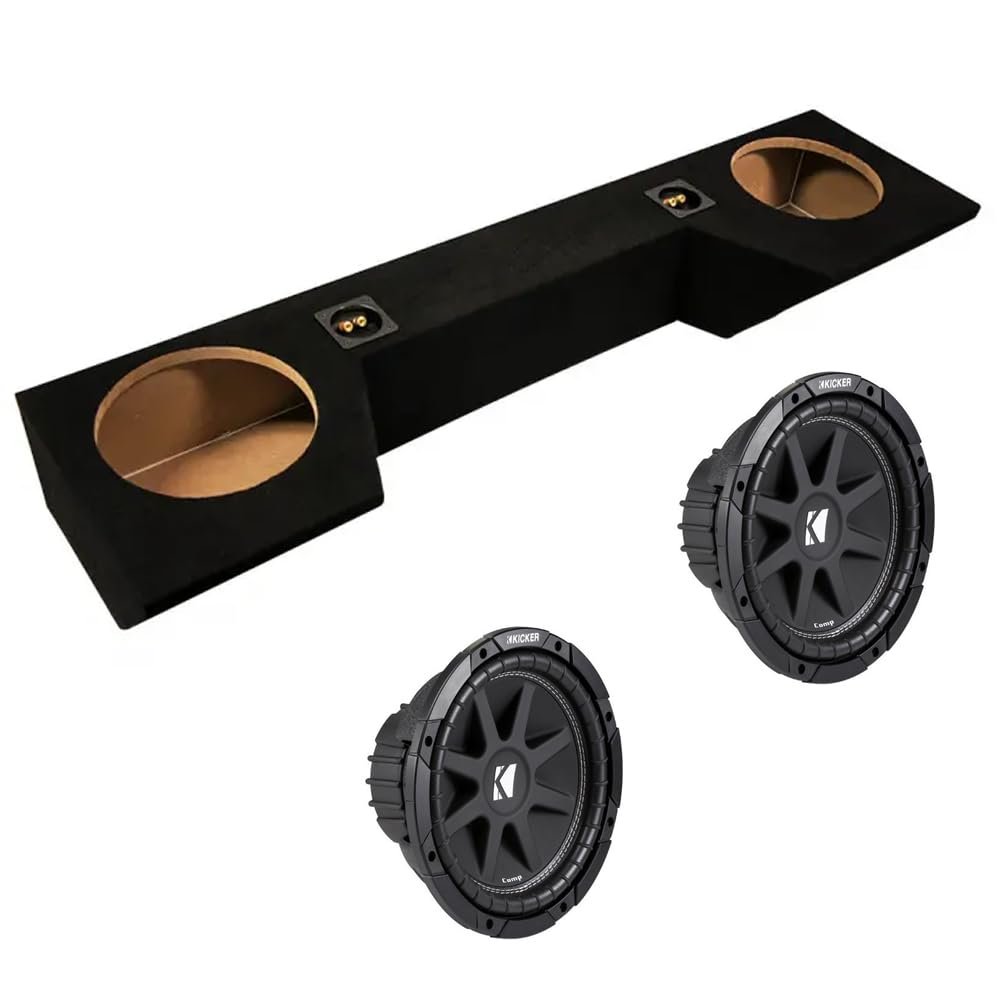 American Sound Connection Dual 10 inch Sub Box Compatible with Dodge Ram Quad Cab Truck 2019-2025 Bundle with 43C104 Subwoofer
