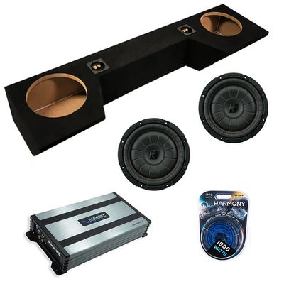 American Sound Connection Dual 10 inch Sub Box Compatible with Dodge Ram Quad Cab Truck 2019-2025 Bundle with 43CVT104 Subwoofer, HA-A800.1 800W RMS Amp, and Install Kit