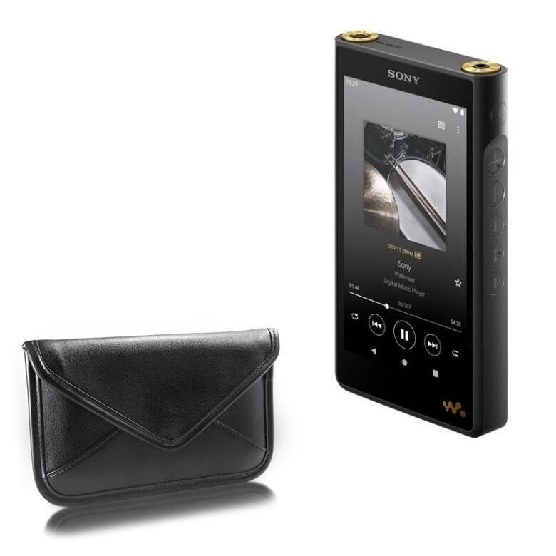 BoxWave Case Compatible with Sony Walkman (NW-WM1AM2) - Elite Leather Messenger Pouch, Synthetic Leather Cover Case Envelope Design - Jet Black