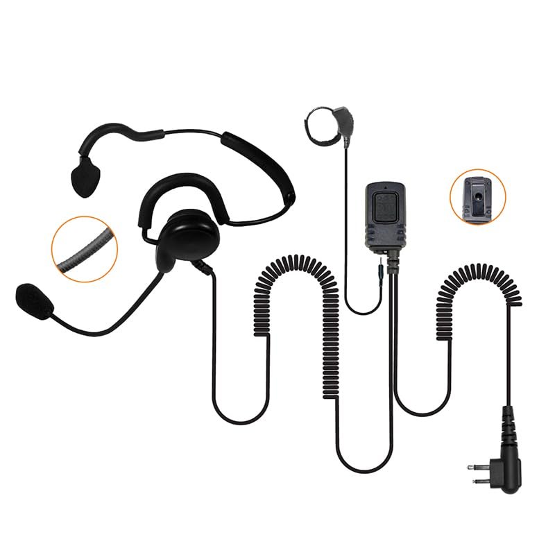 PRYME SPM-1403 Patriot Behind Head Lightweight Headet with Earphone, Noise-Canceling Mic, and Inline PTT Button - Fits: Yaesu and Motorola CLS,CP,GP,HT,MTX,PRO Radios with 2-Pin Side Connector