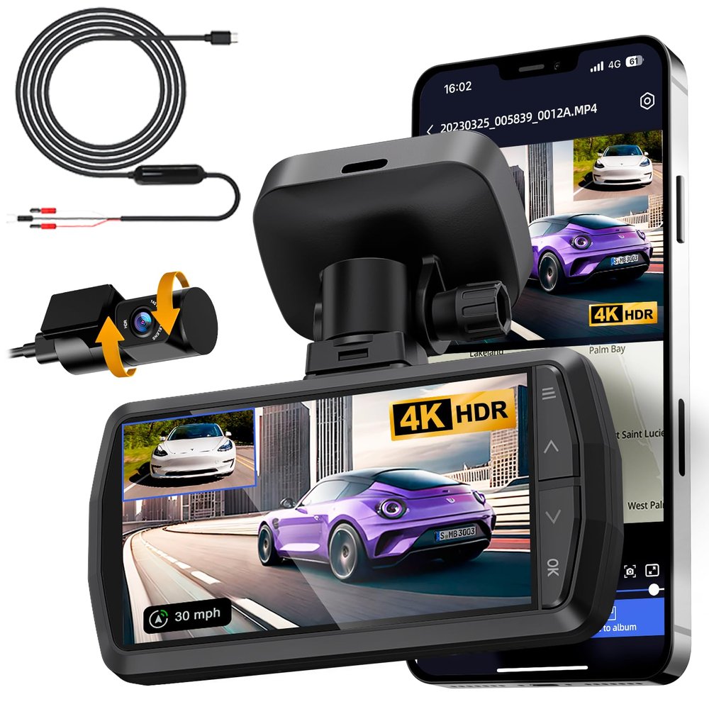 Bundle-2 Items: H22 Dual Dash Cam + Hardwire Kit USB Type-C