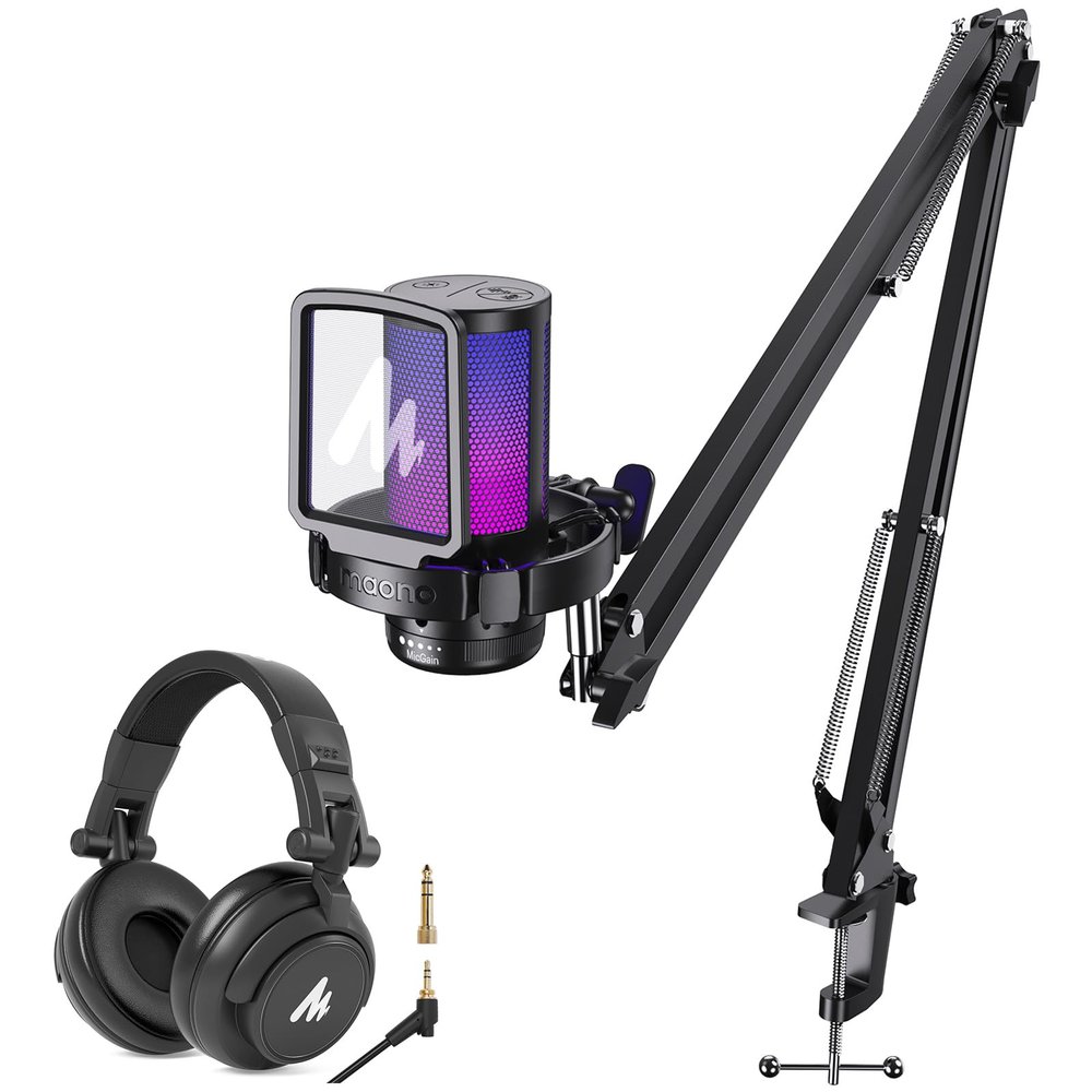 MAONO Gaming USB Microphone with Headphones, Noise Cancellation Condenser mic with Mute, Gain, Monitoring for Streaming, Podcast, Twitch, YouTube, Discord, PC, Computer, DGM20S, MH601