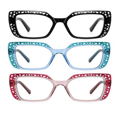 ICARA 3 Pack Oversized Square Reading Glasses for Women Fashion Oprah Style Blue Light Blocking Computer readers (Black+Green/Blue+Red, 0.0, multiplier_x)
