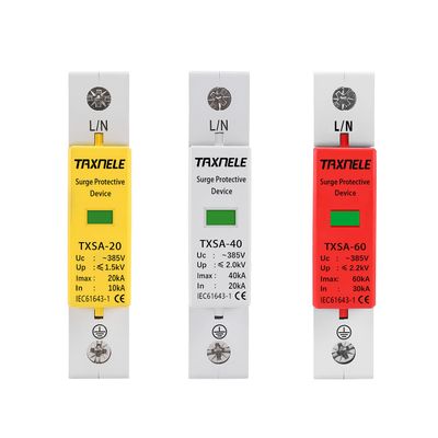 AC SPD 1P 385V 20KA 40KA 60KA House Lightning Surge Protector Surge Protective Device Low-voltage Arrester Device 10KA 30KA 35mm DIN Rail Mounting (10-20KA)