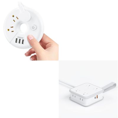 NTONPOWER Travel Power Strip3 Outlets with 3 USB Ports & Flat Plug Power Strip with USB C, GAN 45W USB-C Port