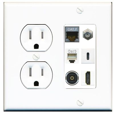 RiteAV Cat7 Coax HDMI Phone Toslink USB-C Wall Plate - Tamper Proof White