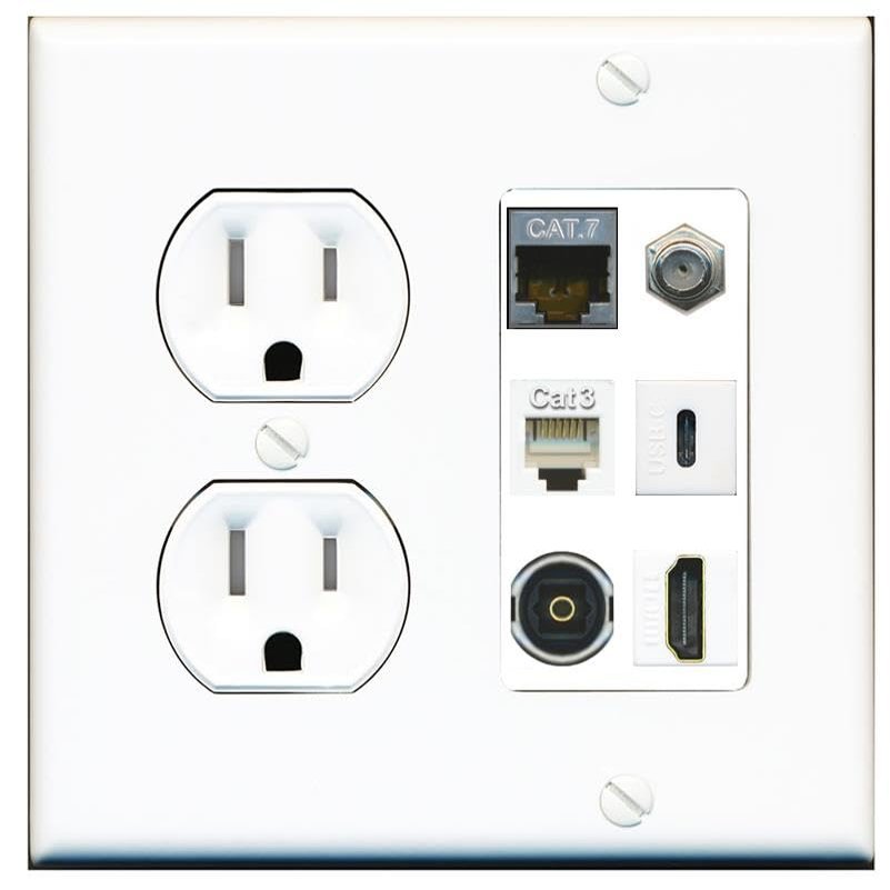 RiteAV Cat7 Coax HDMI Phone Toslink USB-C Wall Plate - Tamper Proof White