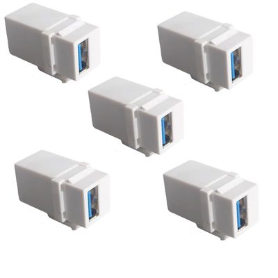 5-Piece USB 3.0 Straight trapezoidal Female to Female Coupler Plug-in Wall Panel Connector Module - White