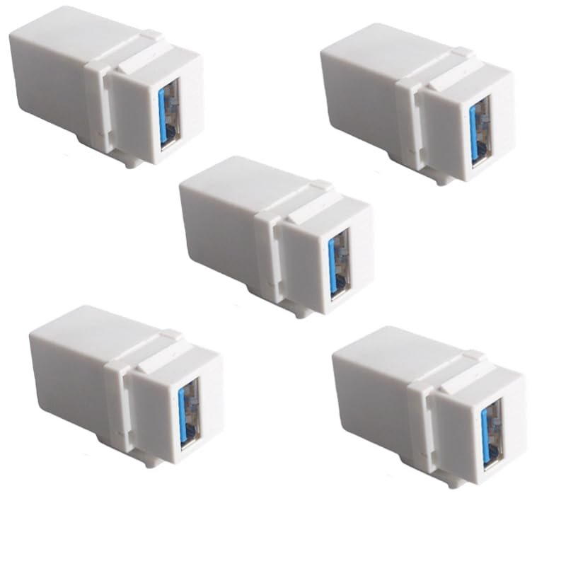5-Piece USB 3.0 Straight trapezoidal Female to Female Coupler Plug-in Wall Panel Connector Module - White