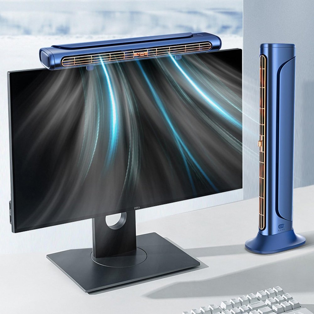 QCHIAN Monitor Clip On Fan, Bladeless Computer Cooling Fan for Office, Ultra Quiet USB Desk Fan Small Tower Fan for Desk, Suitable for Flat and Curved Monitor, Laptop