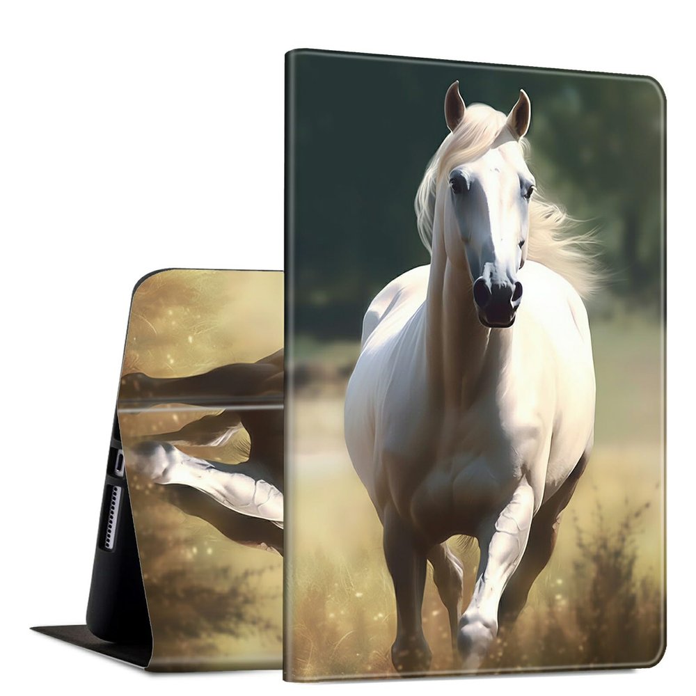 Case for Galaxy Tab S7 FE 5G/S8 Plus/S7 Plus 12.4" Tablet PU Leather Slim Folio Lightweight Cover with Smart Auto Wake/Sleep Protective Case for Samsung Tab S7 FE 2021/S8+ 2022/S7+ 2020,White Horse