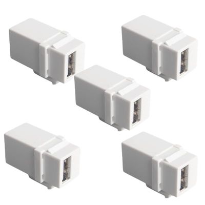 5-Piece USB 2.0 Straight trapezoidal Female to Female Coupler Plug-in Wall Panel Connector Module - White