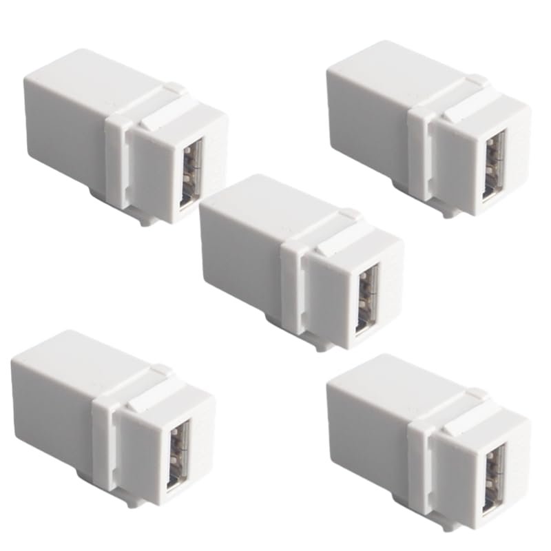 5-Piece USB 2.0 Straight trapezoidal Female to Female Coupler Plug-in Wall Panel Connector Module - White