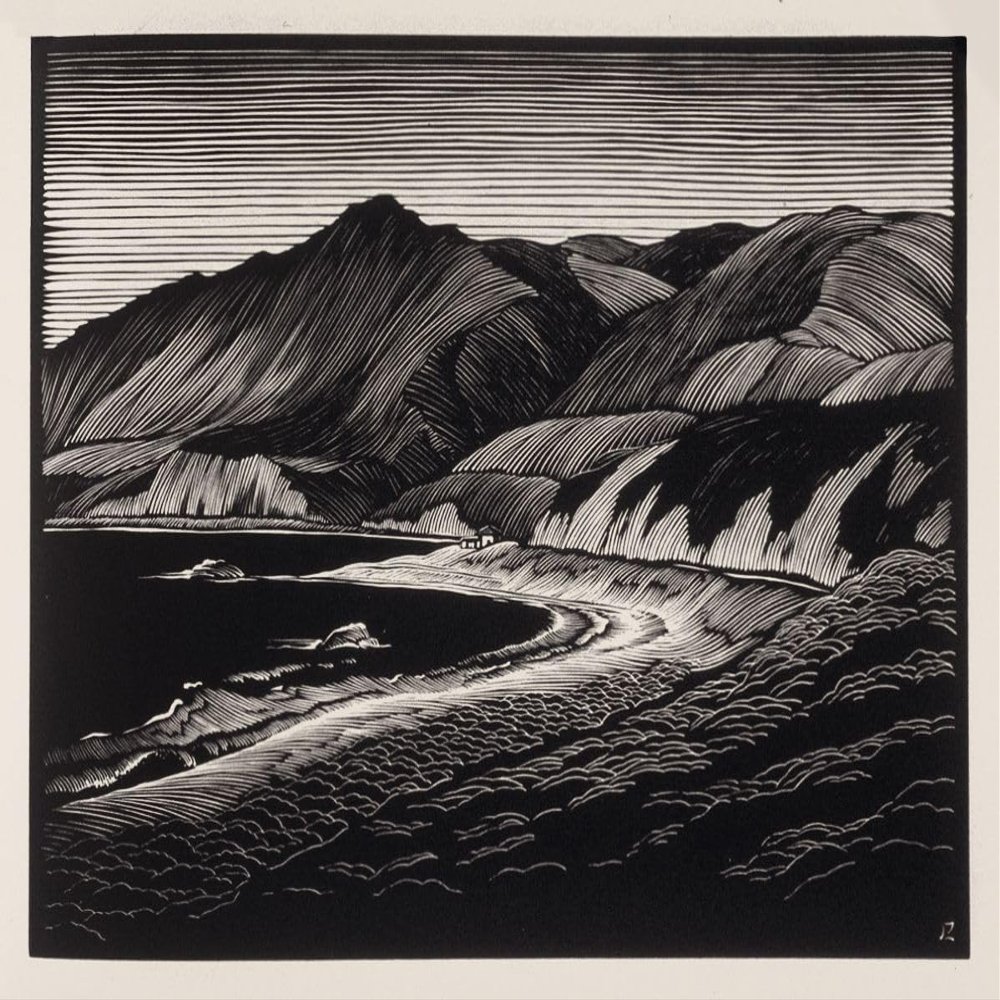 Paul Landacre : Hills and the Sea : Archival Quality Art Print