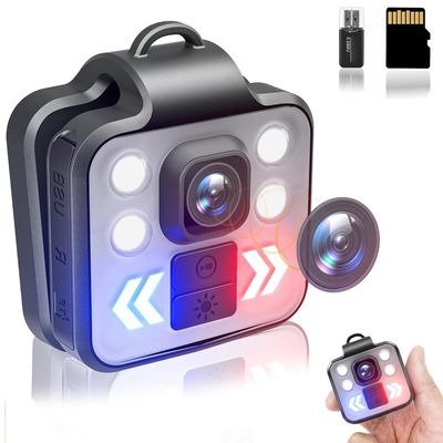 TANGMI Mini Body Camera with Audio and Video Recording, 1080P Portable Video Recorder Outdoor Sports Wireless Wearable Camera, 3 Led Modes Flashlight HeadLamp Waterproof Cam with Time Stamps
