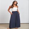ANRABESS Women Palazzo Pants Summer Boho Bagyy Wide Leg High Smocked Waist Casual Loose Lounge Pant with Pocket Deep Blue Medium view 3