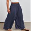 ANRABESS Women Palazzo Pants Summer Boho Bagyy Wide Leg High Smocked Waist Casual Loose Lounge Pant with Pocket Deep Blue Small view 4