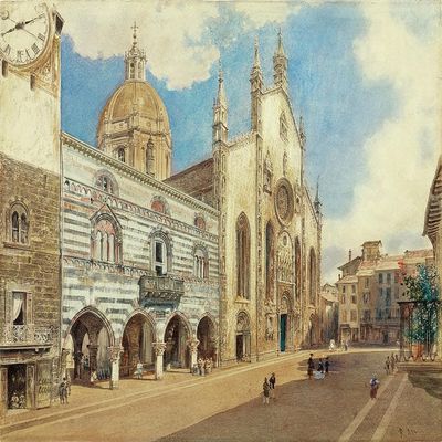 The Piazza del Duomo in Como : Rudolf von Alt : Archival Quality Art Print