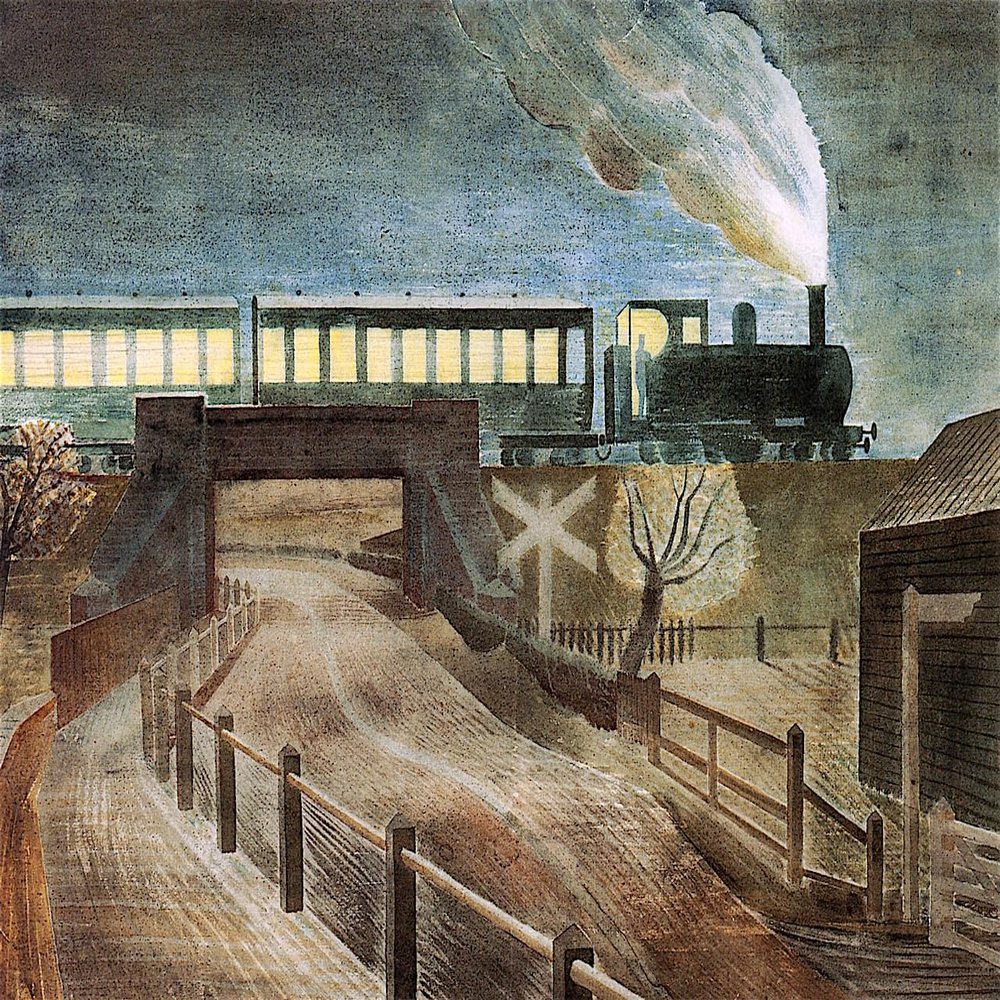 Train Going over a Bridge at Night : Eric Ravilious : Archival Quality Art Print