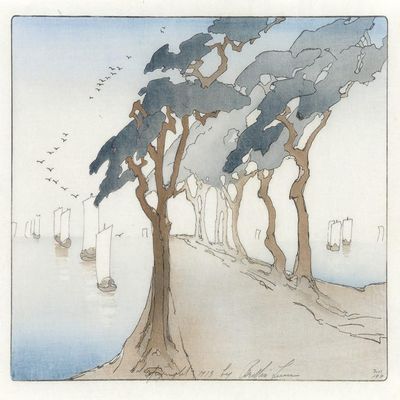Bertha Lum : Pines by the Sea : 1913 : Archival Quality Art Print
