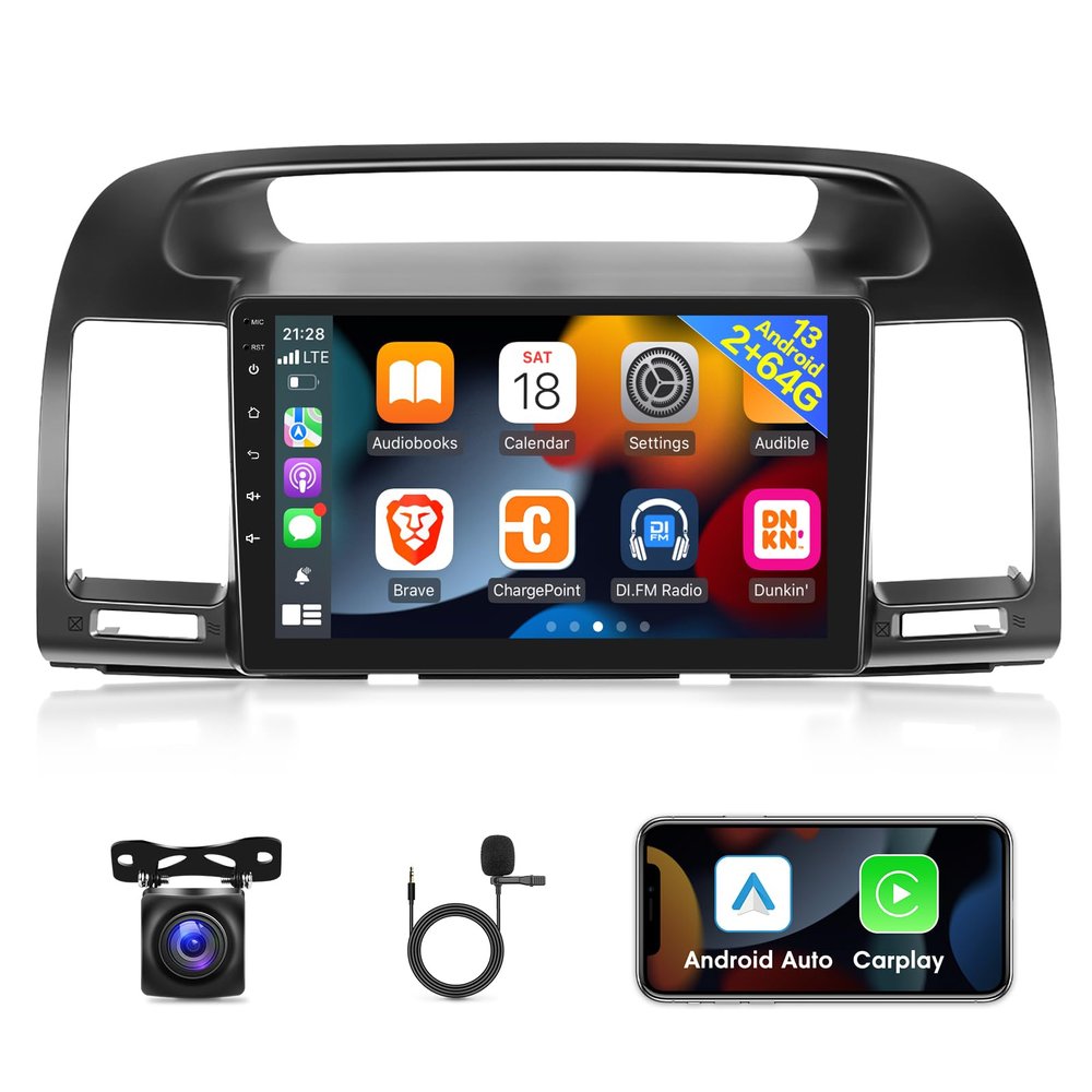[2G+64G] Android Car Radio for Toyota Camry 2000 2001 2002 2003 2004 2005 2006, 9 inch Touch Screen Stereo, Carplay/Android Auto/1080P/Bluetooth/WiFi +AHD Backup Camera +MIC