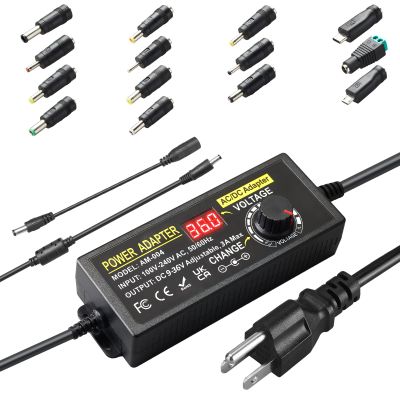 108W Universal Power Supply Adjustable 9V~36V DC Switching Adapter 100V-240V AC to DC Converter Transformer with LED Voltage Display,14 Tips & Polarity Converter,9V12V15V18V20V24V...36V Power Supply