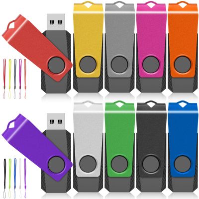 USB Flash Drives 10 Pack 2GB Flash Drive AGECASH A USB 2.0 Thumb Drive Jump Zip Drive Flashdrive, USB Memory Stick Pendrive for Data Storage & Transfer with 10PCS Lanyard Multicolored