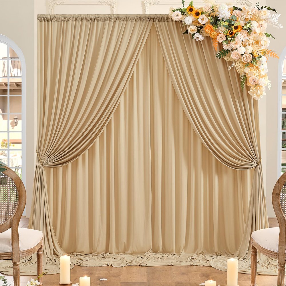 10ft x 10ft Wrinkle Free Champagne Backdrop Curtains for Parties, Polyester Photo Backdrop Drapes 2 Panels 5x10ft Cloth for Wedding Birthday Party Photography Background