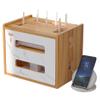 Wooden Router Shelf, Desktop WiFi Router Storage Box Modem Rack Router Cover Power Strip and Cable Management Hider Organizer for Office and Home (Cherry Wood) view 1
