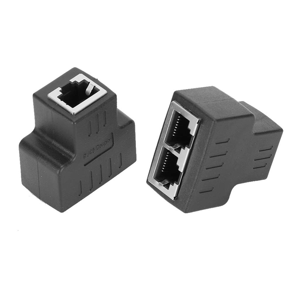 Leapiture Ethernet Cable Adapter, 2Pcs 1 in 2 Out RJ45 Female Interface Wired Network Adapter LAN Connector Cable Extender Splitter for Internet Wire(Black)