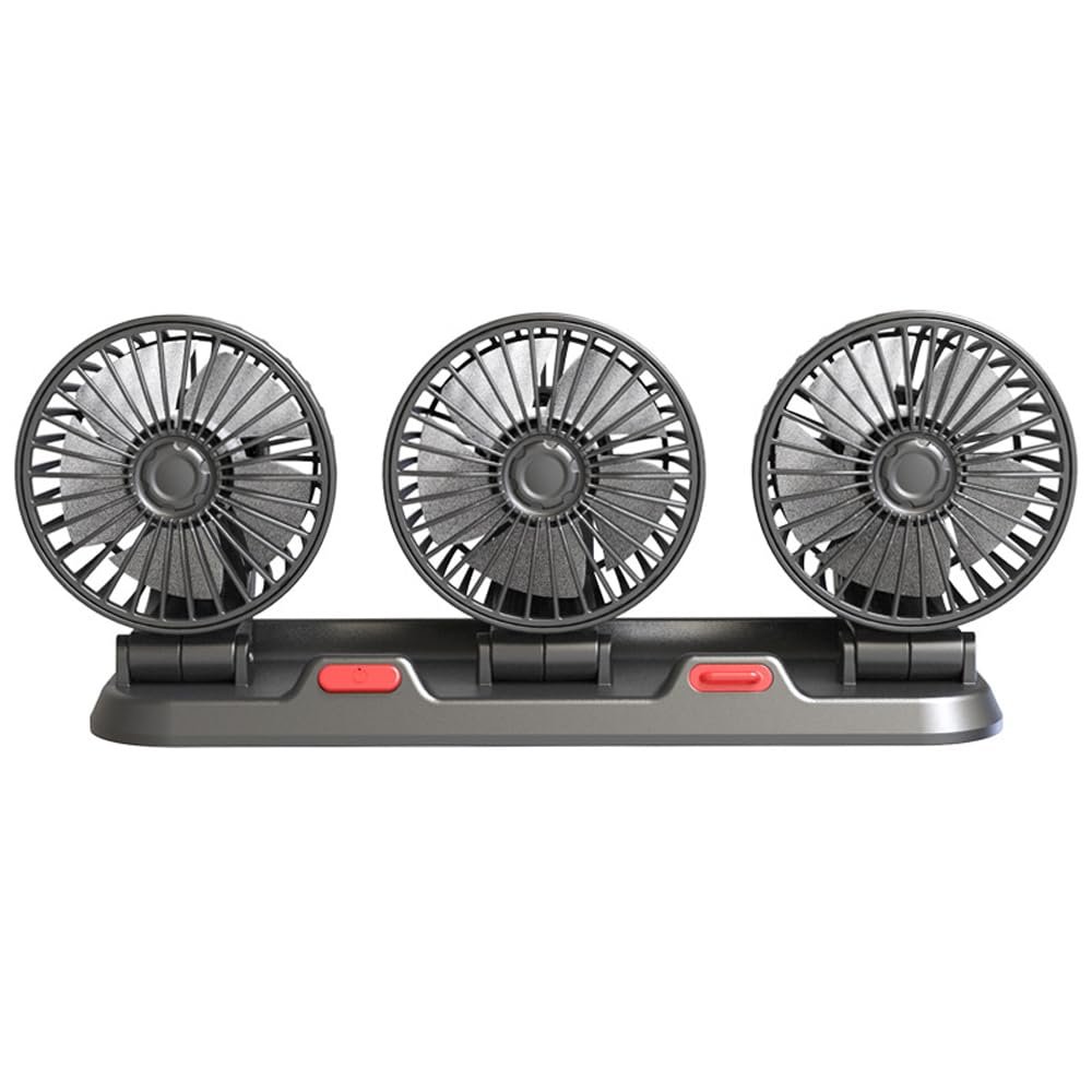 ERYUE Electric fan, 3 Heads Car Fan Portable Air Cooling Fan Silent Electric Fan 360 Rotation with 2 Wind Speed Phone Number Display for Car Truck SUV RV Marine Boat