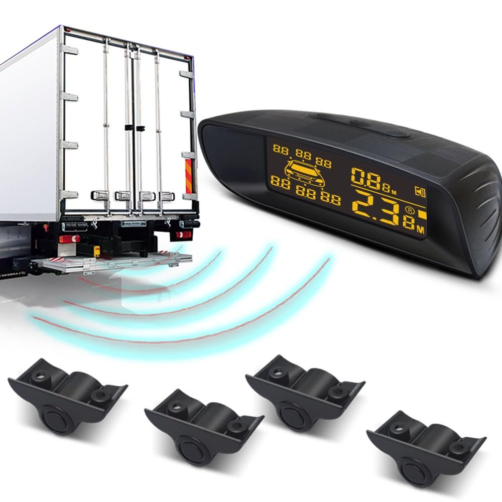 Parktronic 4 Parking Sensor Kit Backup Radar System 24V Distance Detection LCD Sound Warning for Truck Trailer Pickups RV Lorry Van