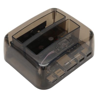 USB 3.0 to SATA Dual Bay Hard Drive Dock, External Hard Drive Dock with Hot Swap Support 20TB 6Gbps for 2.5in 3.5in HDD SSD IDE 100240V Transparent Black (US Plug)
