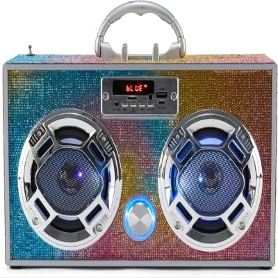 Wireless Express - Boombox Speaker with LED Lights  Retro Bluetooth Speaker w/Enhanced FM Radio - Perfect for Home and Outdoor (Swirl Bling)