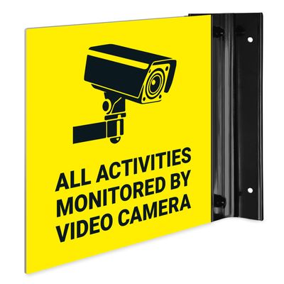 All Activities Monitored by Video Camera Projecting Sign, Double Sided, (SI-7651) 6x6 Inches, ACM, with Satin Black Accessory, Made in USA