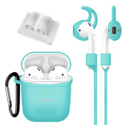 ChargeWorx 6-Piece Accessory Kit Compatible with Apple AirPods and Smartwatches (Not Included), Includes Silicone Case, Carabiner, Magnetic Safety Strap, Watch-Band Holder, and 2 Wing Tips, Mint