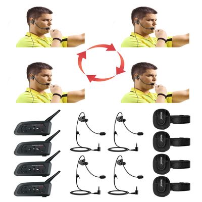 Maxquall Referee Headset 4 Person Talk Same Time V4 Plus Football Wireless Headsets Soccer Arbitro Communication System-Latest Chip-Newly Designed Earpiece(4V4(/w R Earpiece))