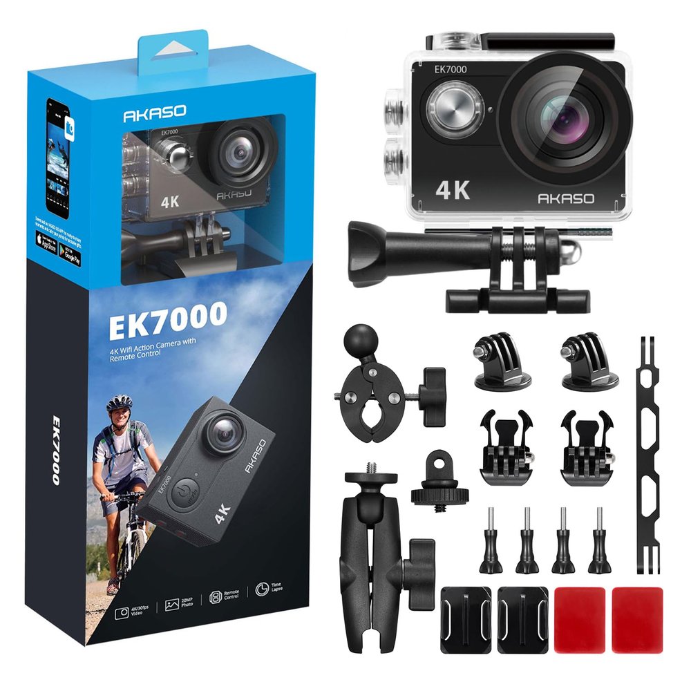 AKASO EK7000 Action Camera and Motorcycle Accessories Kit Bundle