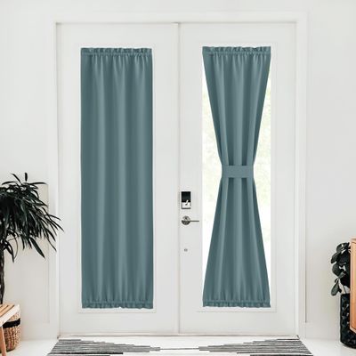 NICETOWN Greyish Blue Blackout Window Door Curtain Back Panels for Privacy