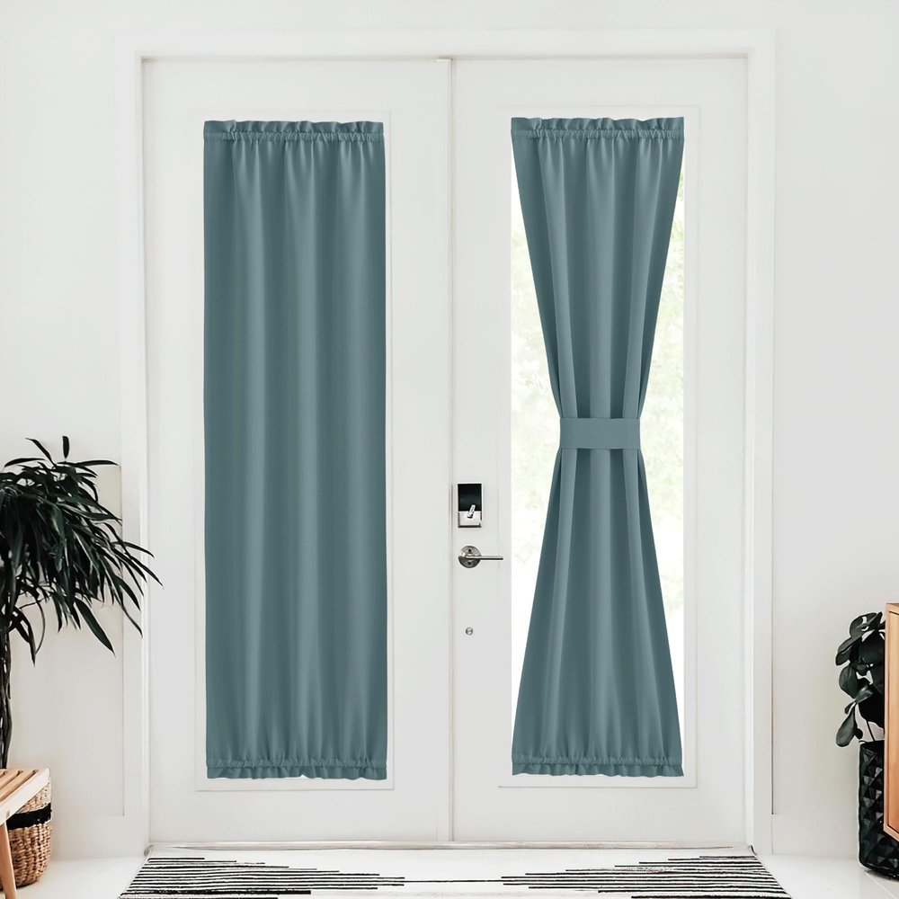 NICETOWN Greyish Blue Blackout Window Door Curtain Back Panels for Privacy