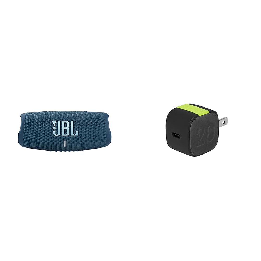 JBL Charge 5 - Portable Bluetooth Speaker with IP67 Waterproof and USB Charge Out - Blue and InfinityLab InstantCharger 20W 1 USB Compact USB-C PD Charger