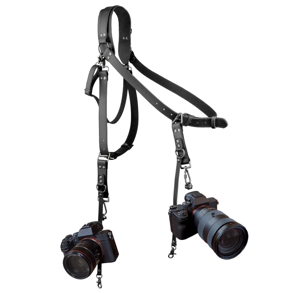 4J LEDR Leather Camera Strap,Shoulder Camera Strap for 1 or 2 Camera,Dual Camera Harness for Photographers,Multi Camera Gear for Dslr/Slr Strap,Camera Harness Camera Sling Strap Single or Dual,Black