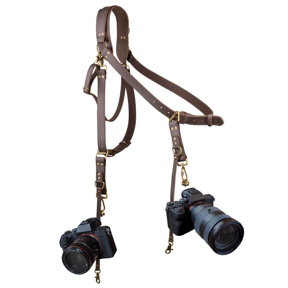 4J LEDR Leather Dual Camera Harness for Photographers, Multi Camera Gear for Dslr/Slr Strap, Brown