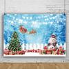 10x6.5ft Vinyl Winter Snowman Backdrop - Blue Xmas Snowflake Snow Forest Merry Christmas Tree Photography Background - Santa Claus Winter Wonderland Party Decor view 1