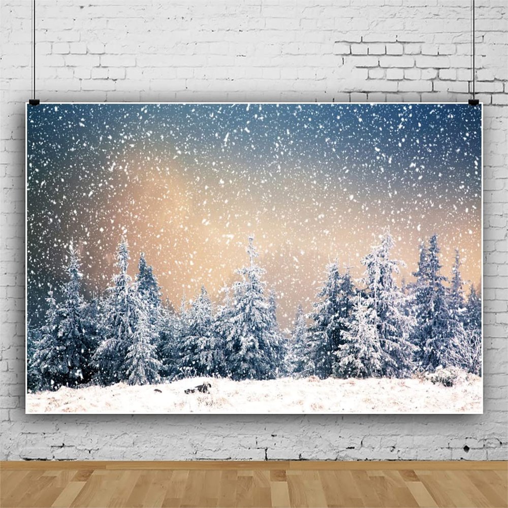 20x10ft Vinyl Winter Wonderland Backdrop Xmas Snow Forest Pine Tree Snowflake Photography Background Winter Christmas Party Decor Banner Backdrop Christmas Holiday New Year Decor Photo Props
