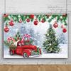 10x6.5ft Vinyl Christmas Truck Backdrop - Xmas Tree, Red Christmas Balls, Snow Forest, Snowflake Photography Background - Winter Wonderland Backdrop for Holiday Party Decor view 1