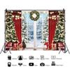 10x6.5ft Vinyl Winter Christmas Window Backdrop Xmas Tree Wreath Snow Snowflake Photography Background Winter Wonderland Decor Banner Backdrop Christmas Forest Holiday Party Decor view 2