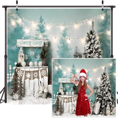 10x6.5ft Blue Oil Painting Forest Backdrop Pine Tree Winter Snow Christmas Photography Background Nature Watercolour Tree Christmas Party Backdrop Kids Newborn Baby Portrait Photoshoot Background