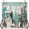 10x6.5ft Blue Oil Painting Forest Backdrop Pine Tree Winter Snow Christmas Photography Background Nature Watercolour Tree Christmas Party Backdrop Kids Newborn Baby Portrait Photoshoot Background view 4